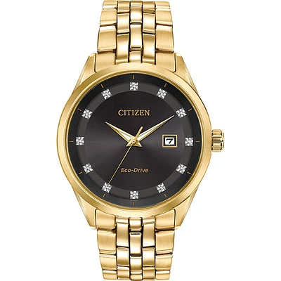 Citizen Men's Corso Eco-Drive Black Dial Gold Tone Watch | BM7252-51G