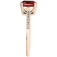 Cushion Shaped Garnet and Diamond Ring 10K Rose Gold