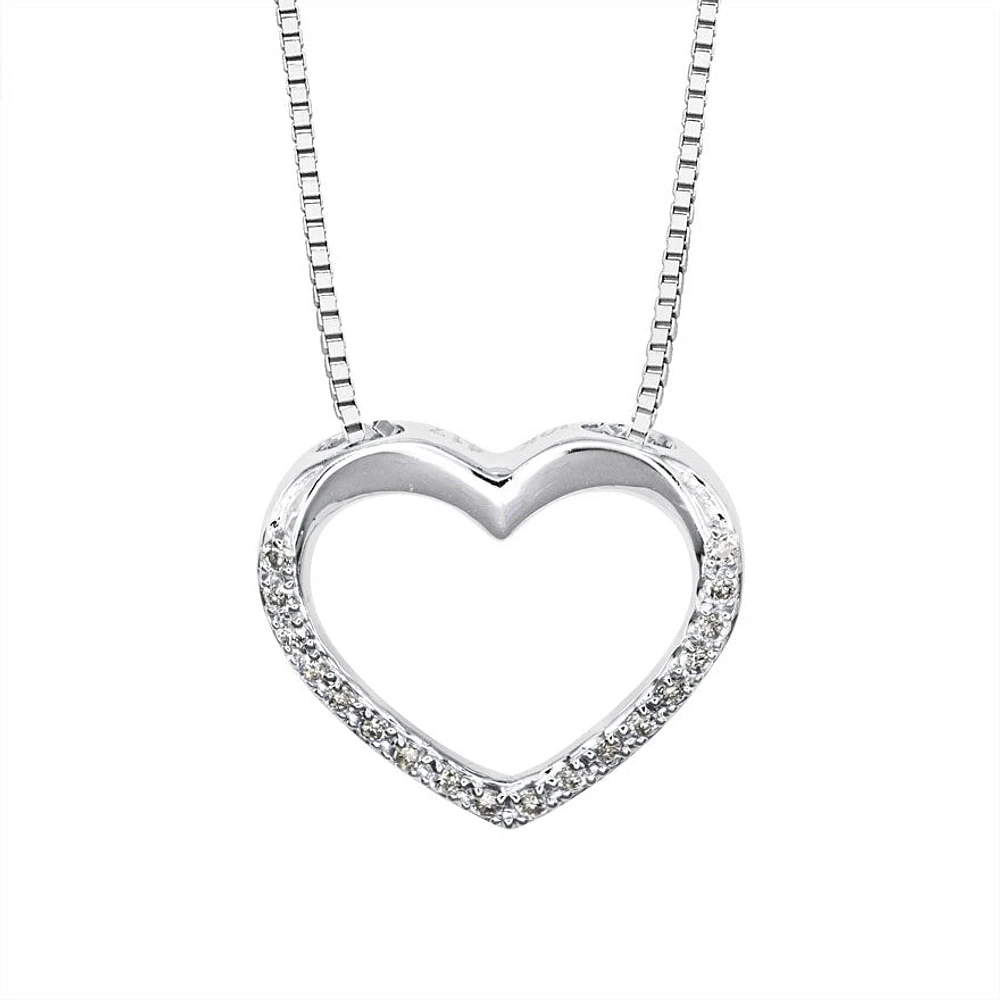 Diamond Lined Heart Necklace in 10K White Gold (0.05ct tw)