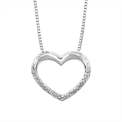 Diamond Lined Heart Necklace in 10K White Gold (0.05ct tw)
