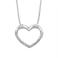 Diamond Lined Heart Necklace in 10K White Gold (0.05ct tw)