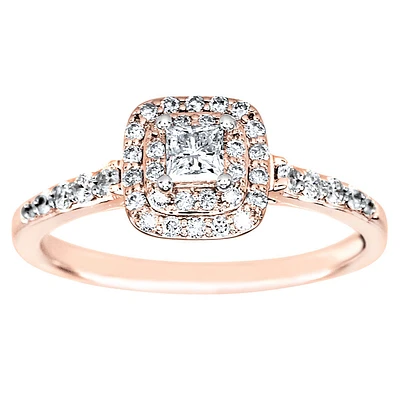 Double Halo Princess Diamond Engagement Ring 14K Rose Gold (0.50ct