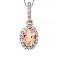Oval Morganite Halo Diamond Necklace in 14K Rose Gold (6mm x 4mm)