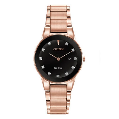 Citizen Women's Axiom Eco-Drive Pink Gold-Tone Black Dial Watch | GA10
