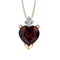 Heart Shape Diamond and Garnet Pendant in 10K Yellow Gold