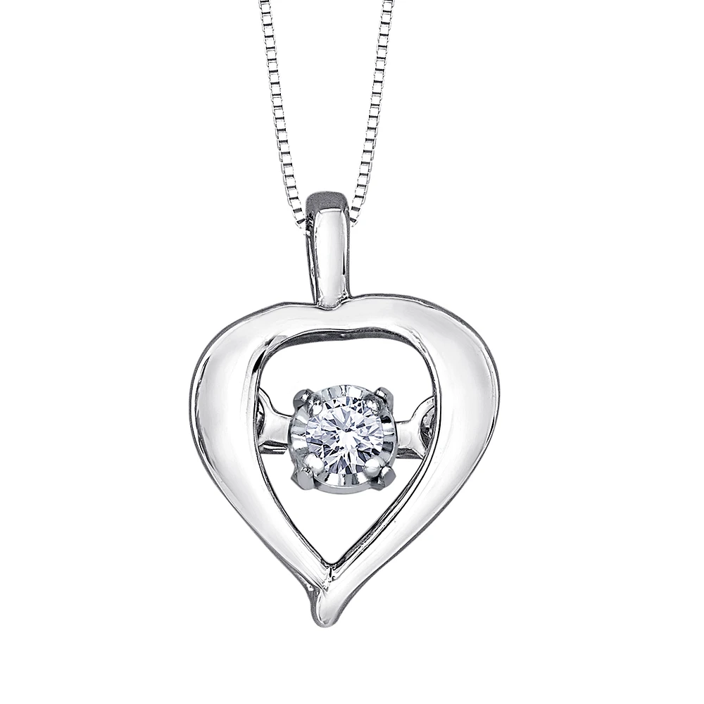 Heart Shape 10K White Gold Dancing Diamond Pendant (0.02ct tw)