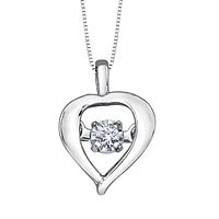 Heart Shape 10K White Gold Dancing Diamond Pendant (0.02ct tw)