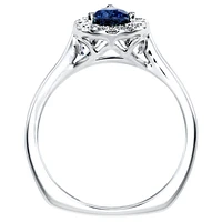 Pear Shape Sapphire and Diamond Halo Ring 14K White Gold