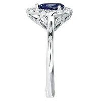 Pear Shape Sapphire and Diamond Halo Ring 14K White Gold
