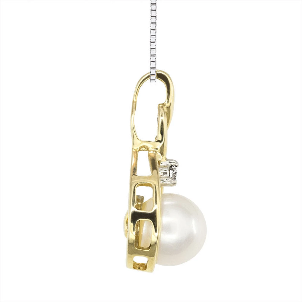 Pearl and Diamond Drop Necklace in 10K Yellow Gold