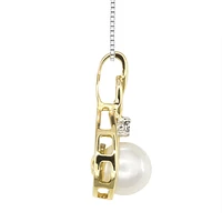 Pearl and Diamond Drop Necklace in 10K Yellow Gold
