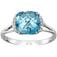 Rose Cut Blue Topaz and Diamond Ring 10K White Gold (0.04ct tw)