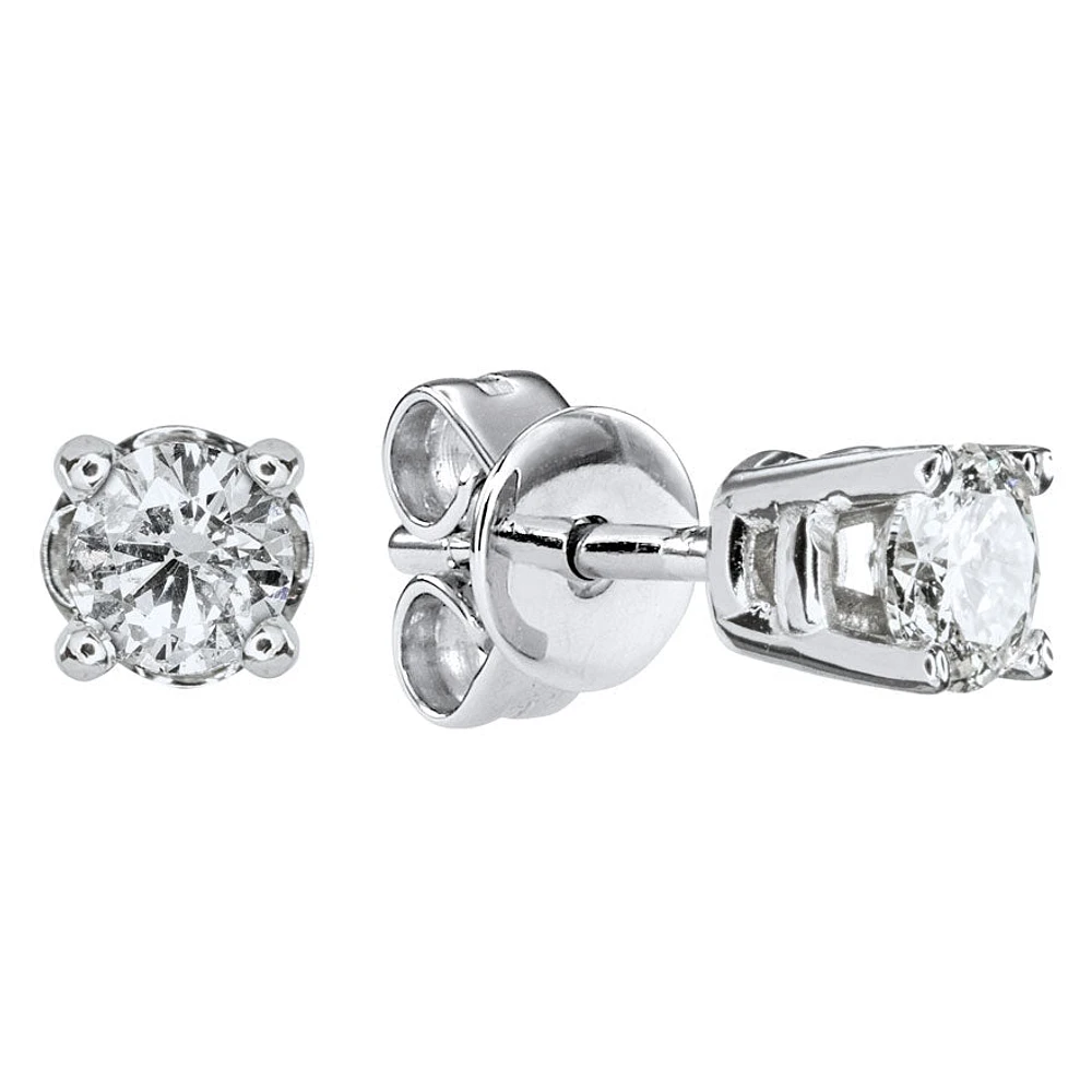 Solitaire Diamond Stud Earrings in 14K White Gold ( ct tw