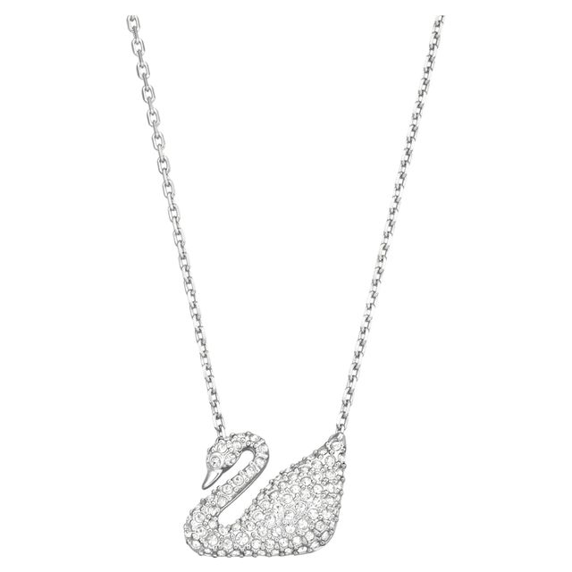 Swan necklace, Swan, White, Rhodium plated