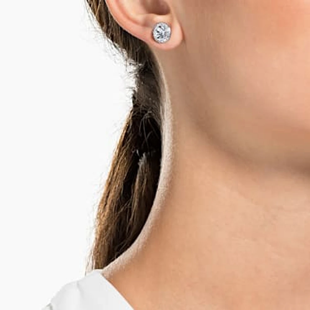 Angelic stud earrings, Round cut, White, Rhodium plated by SWAROVSKI