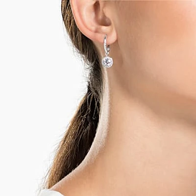 Angelic drop earrings, Round cut, White, Rhodium plated by SWAROVSKI