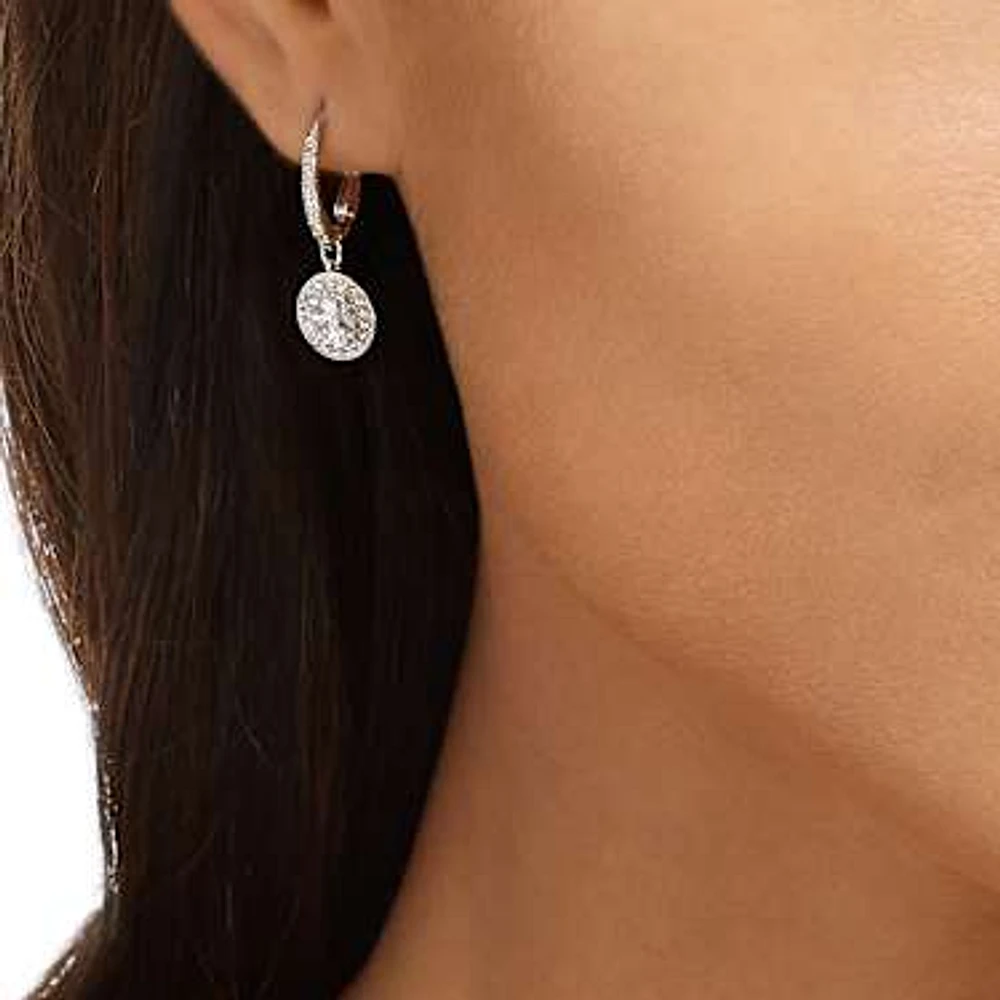 Angelic drop earrings, Round cut, White, Rhodium plated by SWAROVSKI