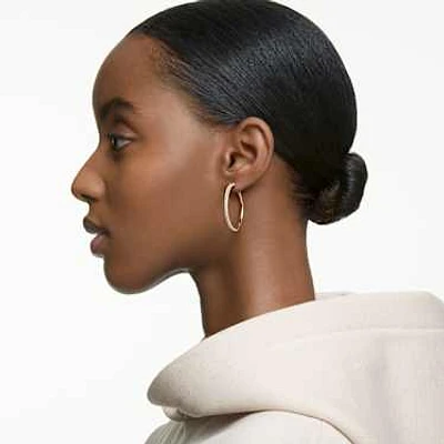 Stone hoop earrings, Pavé, Large, White, Rose gold-tone plated by SWAROVSKI