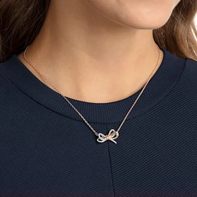 Lifelong Bow pendant, Bow, White, Mixed metal finish by SWAROVSKI