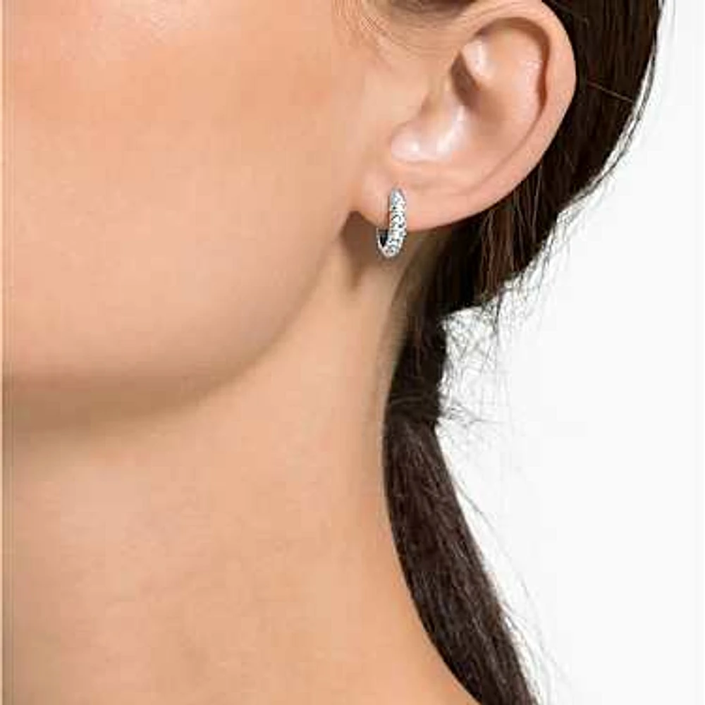 Stone hoop earrings, Pavé, Small, White, Rhodium plated by SWAROVSKI