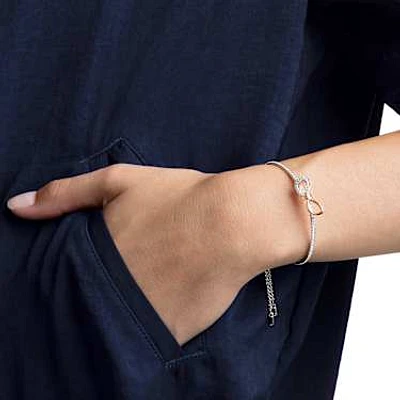 Lifelong Bow bangle, Bow, White, Mixed metal finish by SWAROVSKI