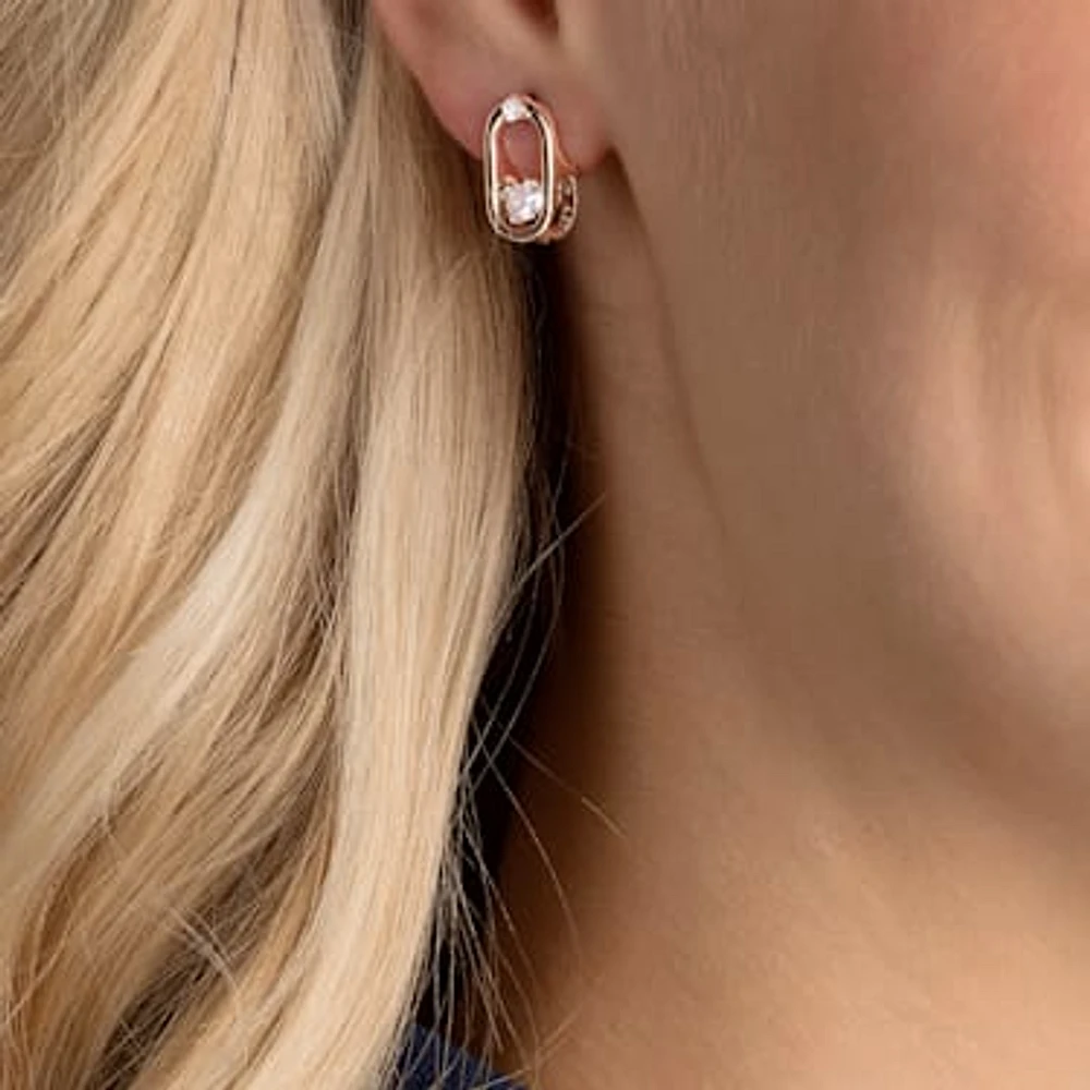 Swarovski Sparkling Dance stud earrings, Round cut, Oval shape, White, Rose gold-tone plated by SWAROVSKI