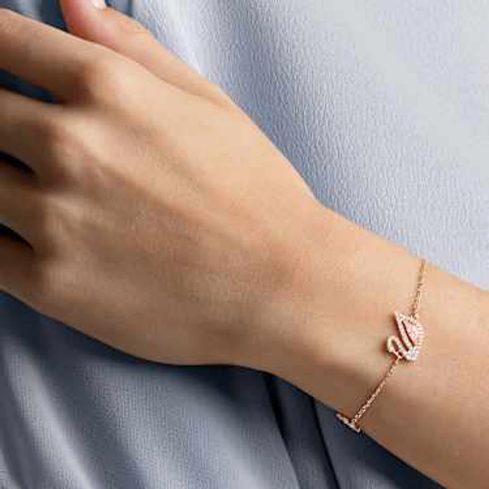 Dazzling Swan bracelet, Magnetic closure, Swan, Pink, Rose gold-tone plated by SWAROVSKI