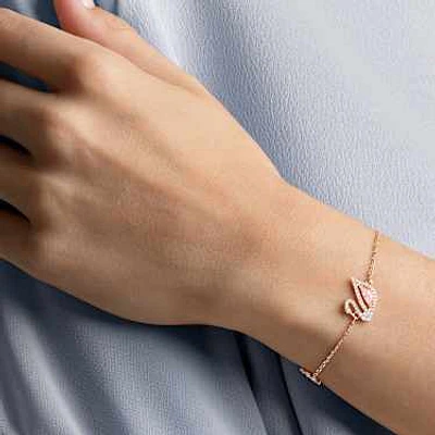 Dazzling Swan bracelet, Magnetic closure, Swan, Pink, Rose gold-tone plated by SWAROVSKI
