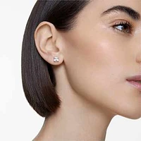 Attract stud earrings, Square cut, White, Rhodium plated by SWAROVSKI