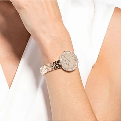 Cosmopolitan watch, Swiss Made, Metal bracelet, Pink, Rose gold-tone finish by SWAROVSKI