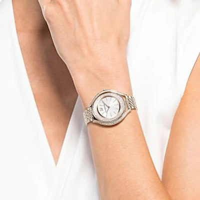 Crystalline aura watch, Swiss Made, Metal bracelet, Gold tone, Champagne gold-tone finish by SWAROVSKI