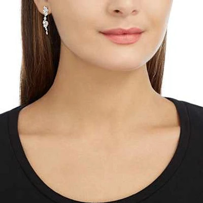 Diapason drop earrings, Mixed cuts, White, Rhodium plated by SWAROVSKI