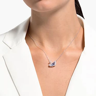 Dancing Swan necklace, Swan, Blue, Rhodium plated by SWAROVSKI