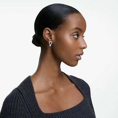 Attract hoop earrings, Round cut, White, Rhodium plated by SWAROVSKI