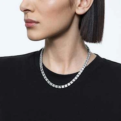 Millenia Tennis necklace, Square cut, White, Rhodium plated by SWAROVSKI