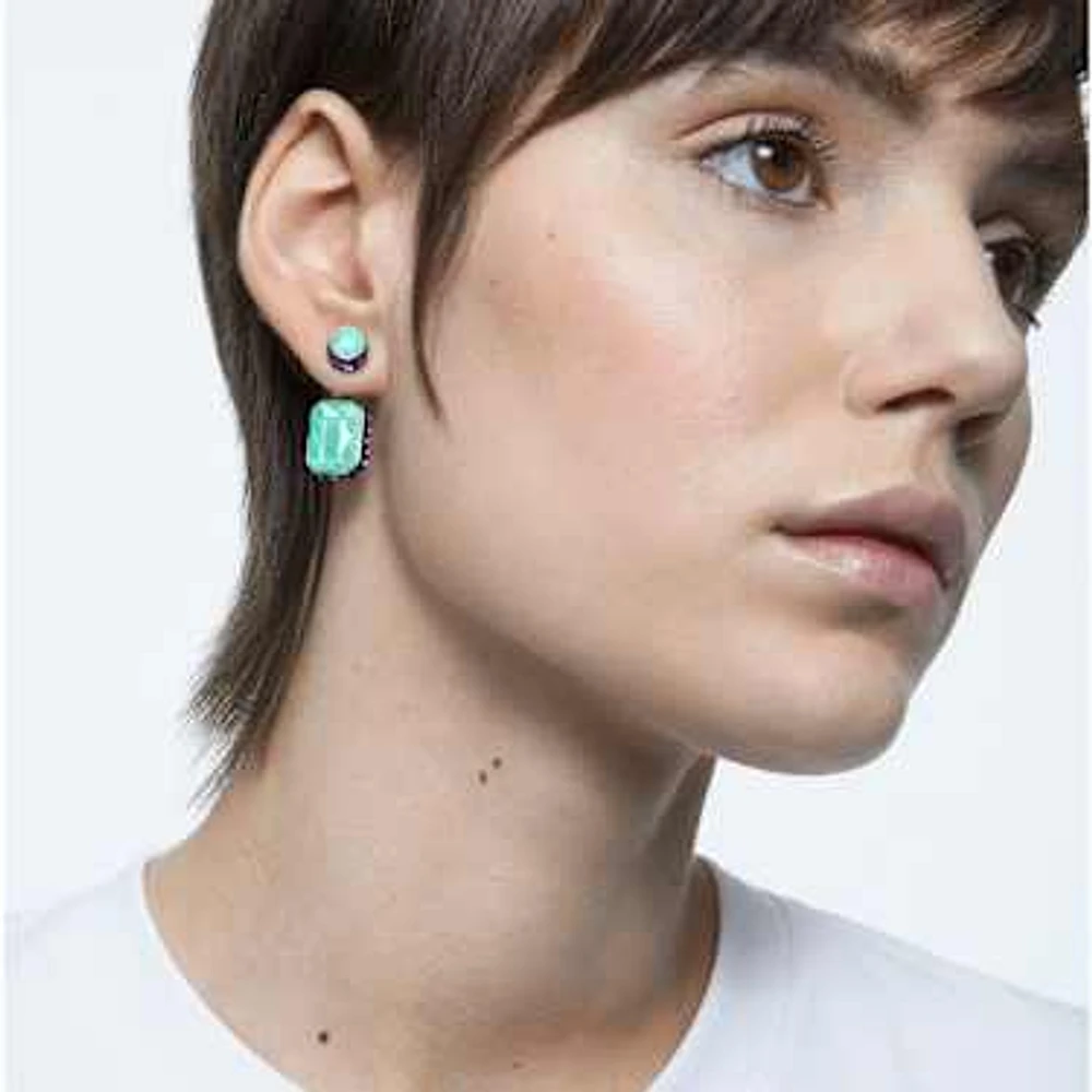 Orbita drop earrings, Asymmetrical design, Octagon cut, Multicoloured, Gold-tone plated by SWAROVSKI