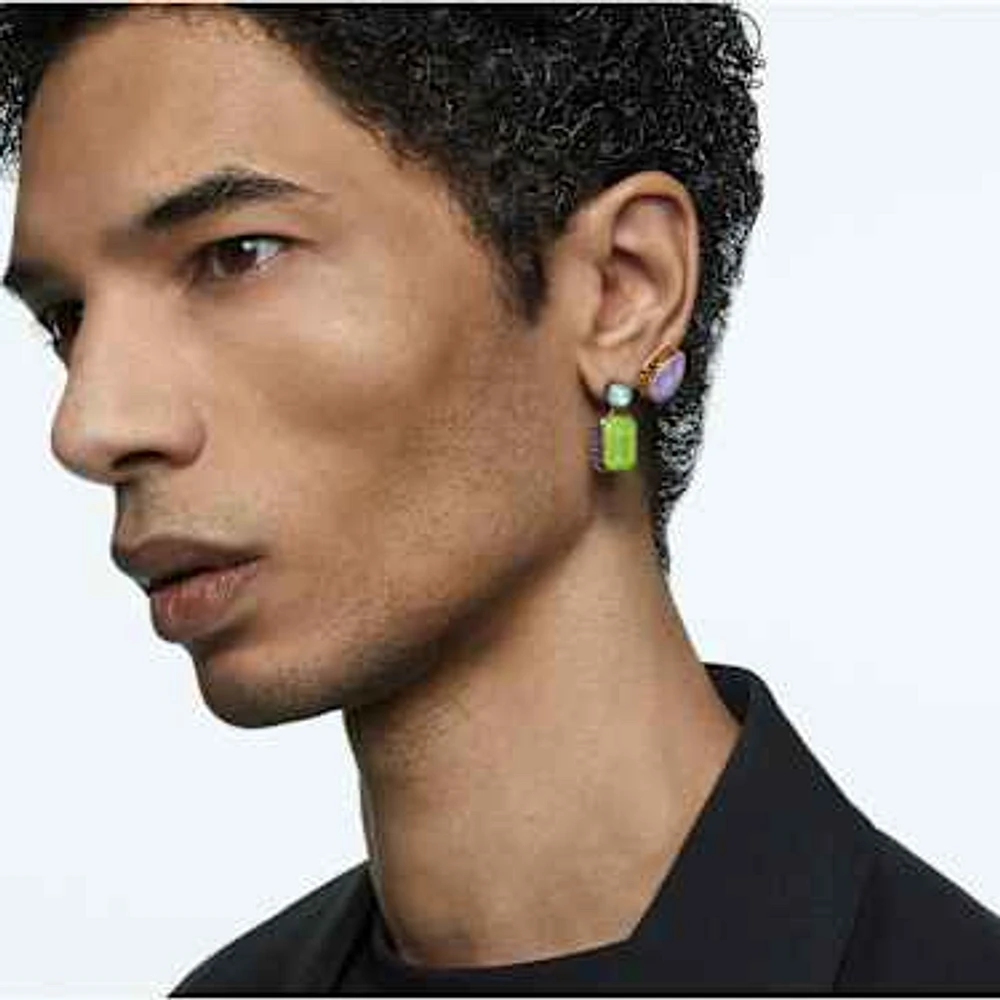 Orbita drop earrings, Asymmetrical design, Octagon cut, Multicoloured, Gold-tone plated by SWAROVSKI