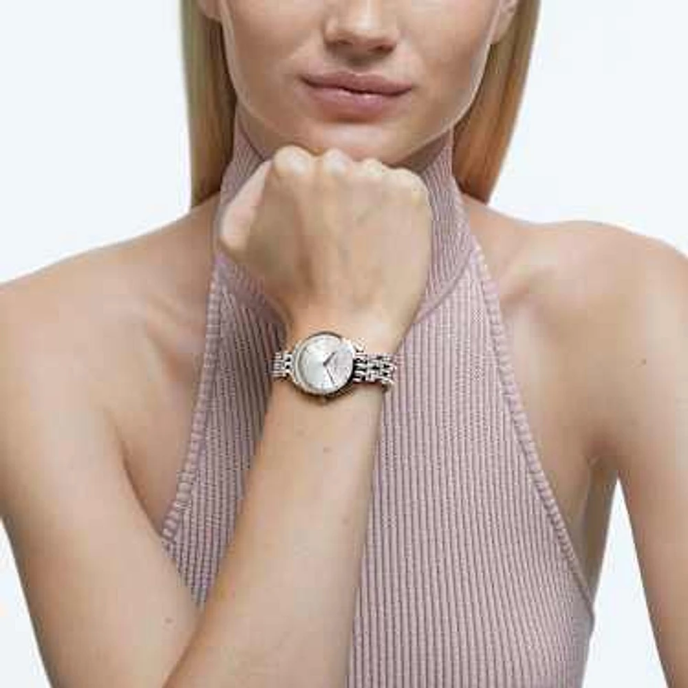 Attract watch, Swiss Made, Pavé, Crystal bracelet, Gold tone, Champagne gold-tone finish by SWAROVSKI