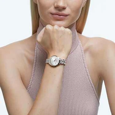 Attract watch, Swiss Made, Pavé, Crystal bracelet, Gold tone, Champagne gold-tone finish by SWAROVSKI