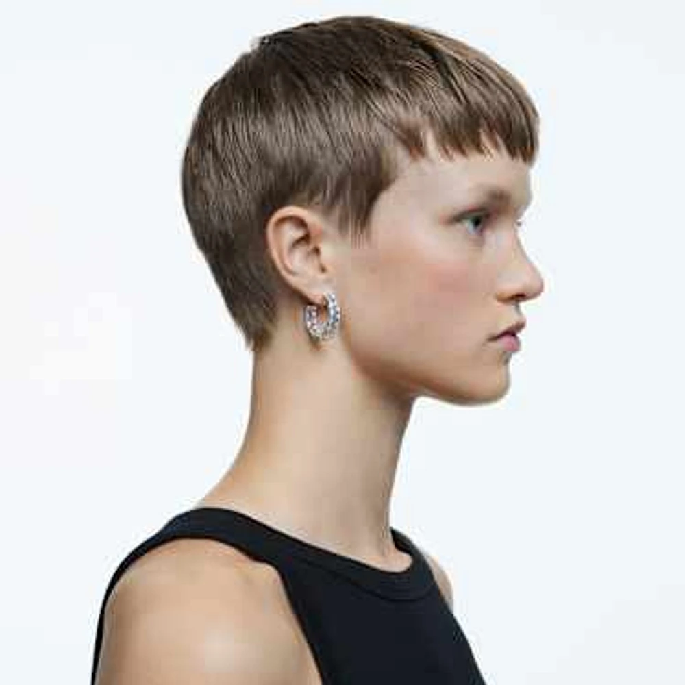 Matrix hoop earrings, Octagon cut, White, Rhodium plated by SWAROVSKI