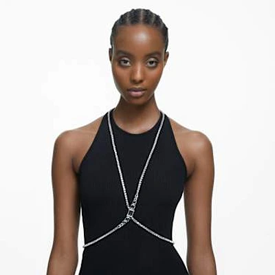 Millenia body chain, Square cut, White, Rhodium plated by SWAROVSKI