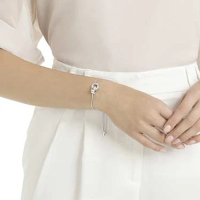 Hollow bracelet, Interlocking loop, White, Rhodium plated by SWAROVSKI