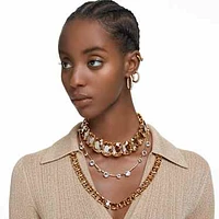 Dextera hoop earrings, Medium, White, Gold-tone plated by SWAROVSKI