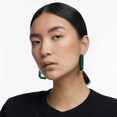 Lucent hoop earrings, Statement, Octagon shape, Green by SWAROVSKI