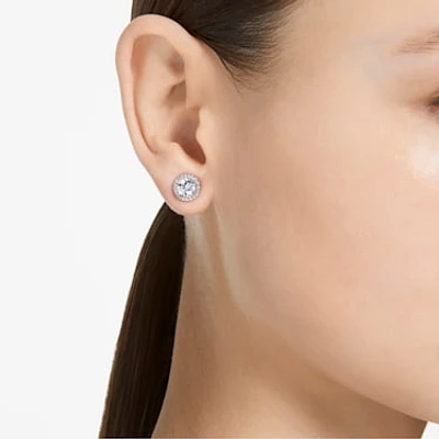Constella stud earrings, Round cut, Pavé, White, Rhodium plated by SWAROVSKI