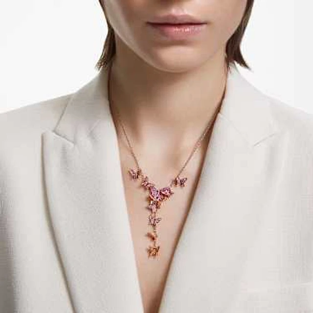 Swarovski Idyllia Lilia Y necklace, Butterfly, Pink, Rose gold