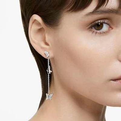 Idyllia Lilia drop earrings, Butterfly, Long, White, Rhodium plated by SWAROVSKI