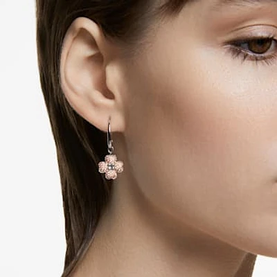 Latisha drop earrings, Flower, Pink, Rhodium plated by SWAROVSKI