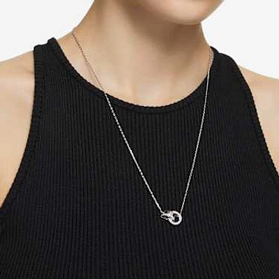 Hollow pendant, Interlocking loop, White, Rhodium plated by SWAROVSKI