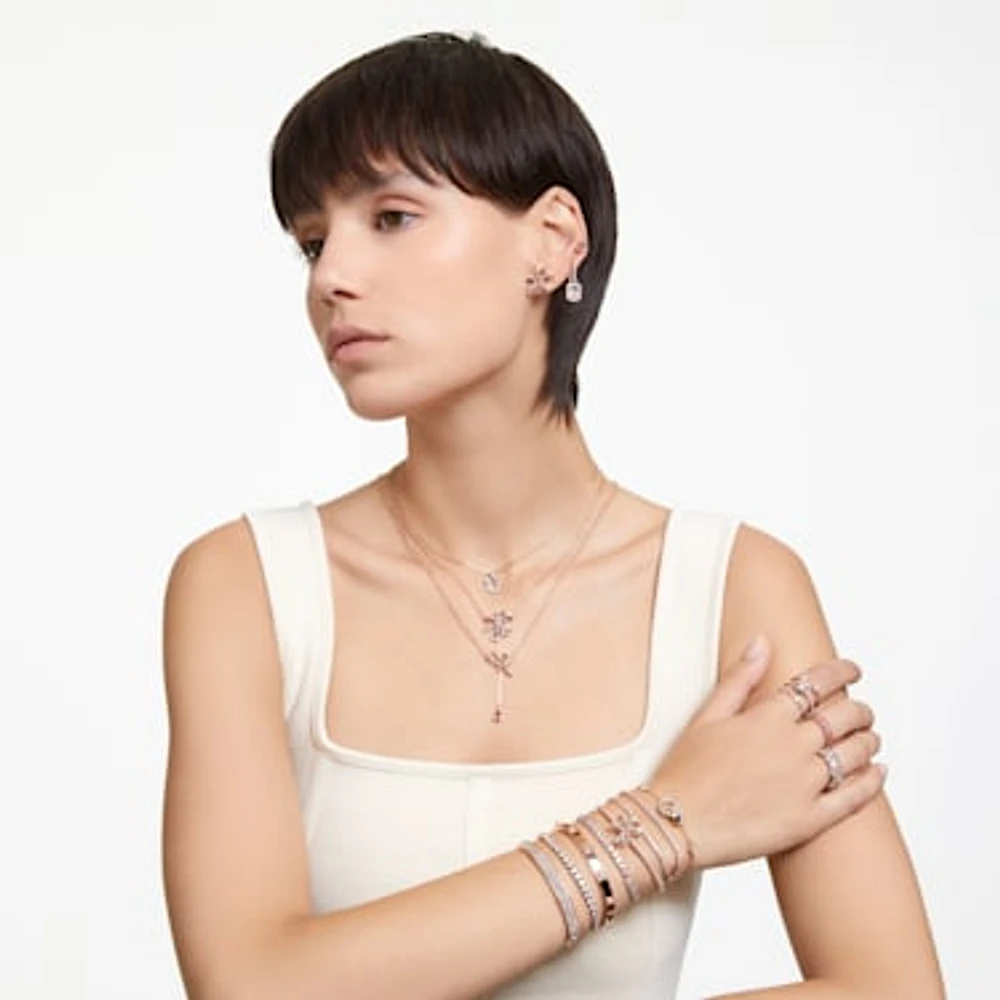 Hollow bracelet, Interlocking loop, White, Rose gold-tone plated by SWAROVSKI